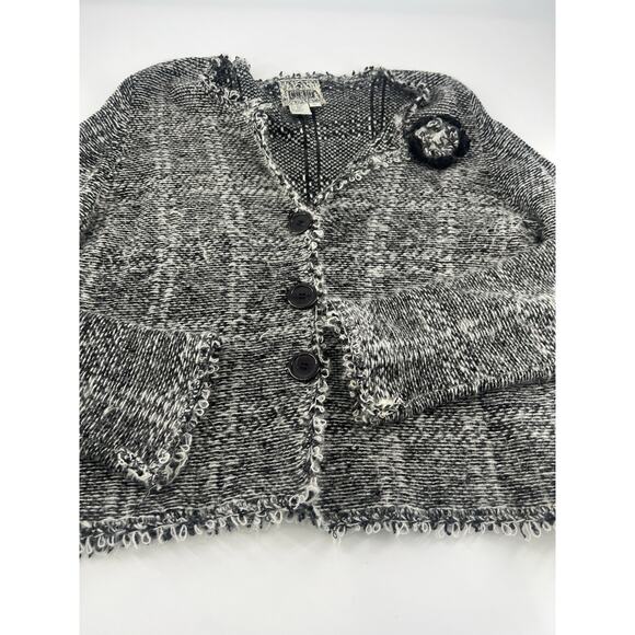 Anthropology Curio Sweater Women Extra Large Black White Wool Blend Cardigan - Picture 5 of 16